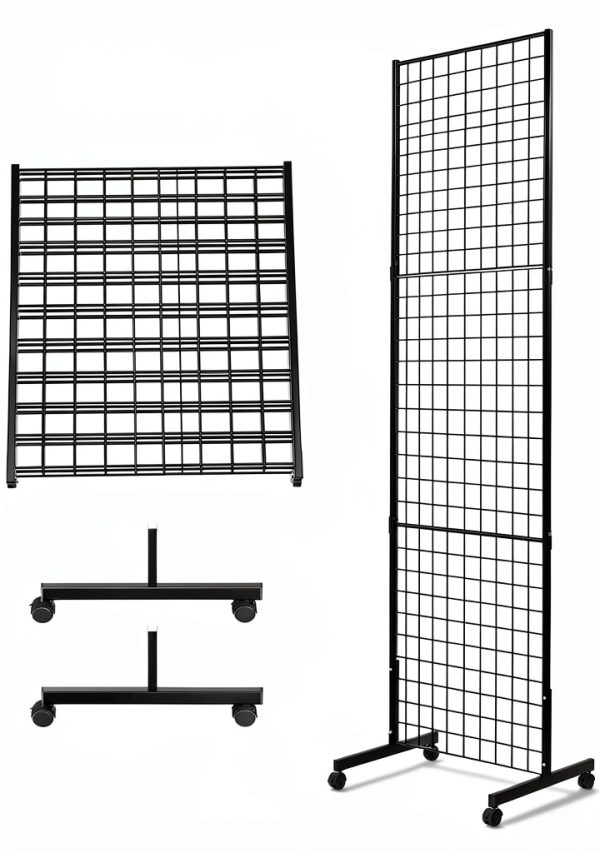 Eastern Tree Gridwall Display Rack 2x5 ft Black Portable 6‑Shelf-3