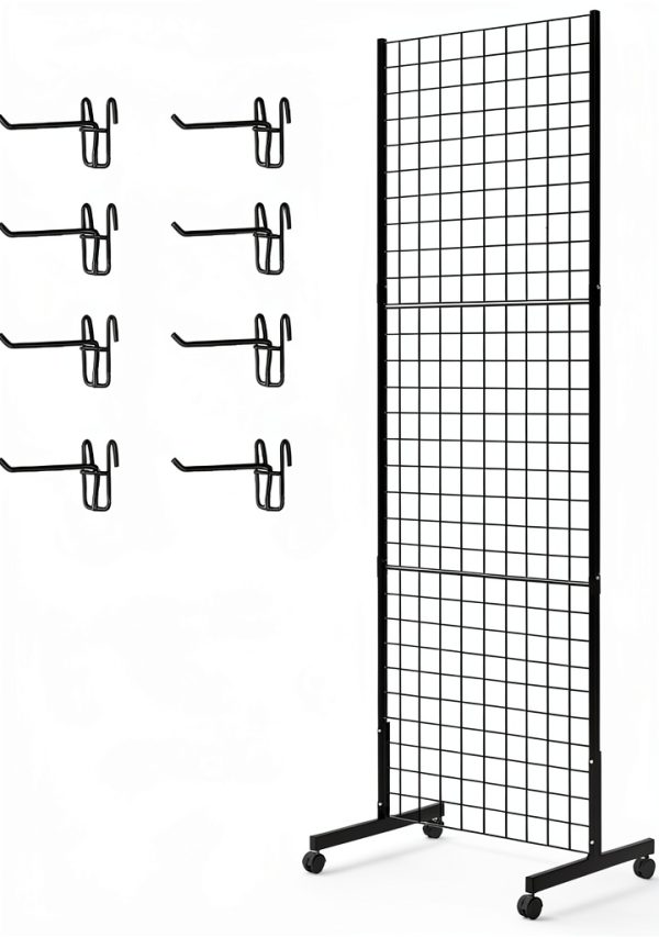 Eastern Tree Gridwall Display Rack 2x5 ft Black Portable 6‑Shelf-5