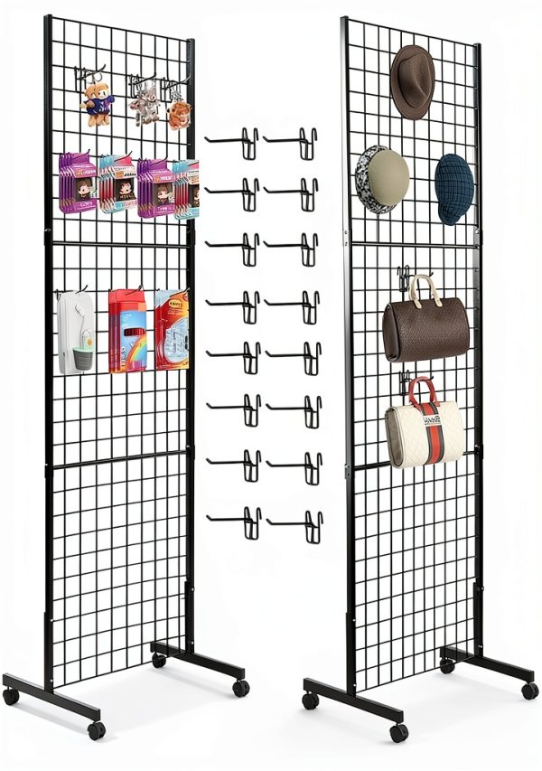 Eastern Tree Gridwall Display Rack 2x5 ft Black Portable 6‑Shelf-0