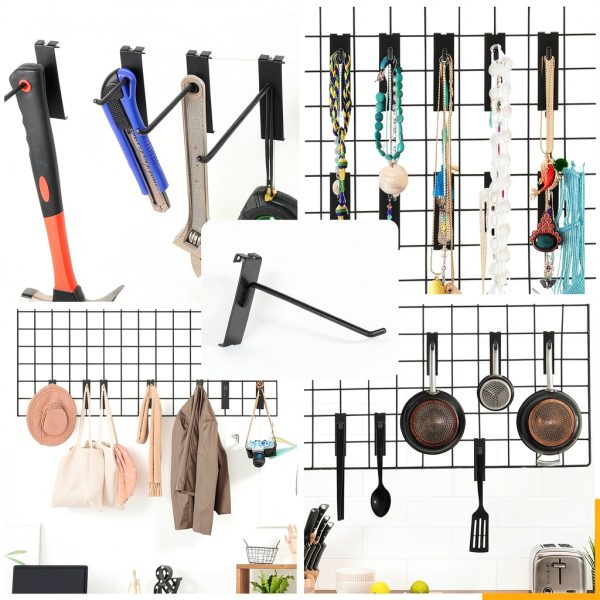 Alyoen Gridwall Hooks Black Metal Wall Mount - 6in 4in 2in-4