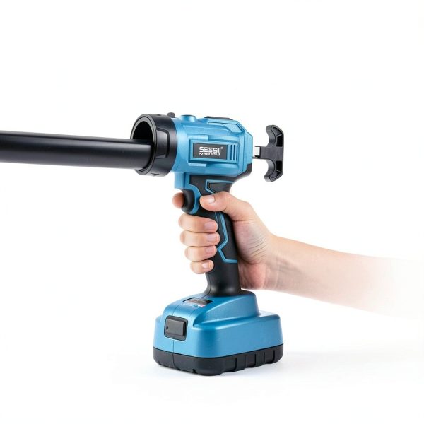 SEESII Cordless Caulking Gun, 21V Battery Powered Caulk Gun, Electric Caulking Gun w/2 x 2.0Ah Batteries, 9Pcs Caulk Remover Tool, LED Light, Auto Retract for Filling, Sealing (Blue)-7