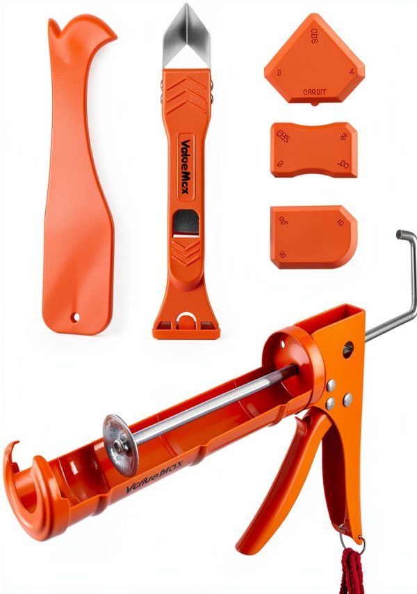 ValueMax Caulk Gun and Caulk Scraper Kit, 10OZ Smooth Silicone Caulking Gun with Caulk Remover Tool, 10:1 Thrust Ratio, Sealant Finishing Tool Grout Scraper for Caulking/Filling/Sealing-0