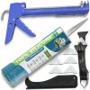 White Silicone Sealant + Caulk Gun + Caulking Tool Kit - All-Purpose 100% Silicone Caulk (10 oz Tube), with No-Drip Gun, 3-in-1 Scraper/Smoothing Tool, Multi-Use Handheld Finishing and Scraping Tool-0