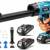 SEESII Cordless Caulking Gun, 21V Battery Powered Caulk Gun, Electric Caulking Gun w/2 x 2.0Ah Batteries, 9Pcs Caulk Remover Tool, LED Light, Auto Retract for Filling, Sealing (Blue)-0