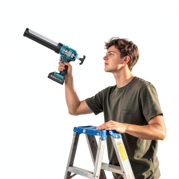 SEESII Cordless Caulking Gun, 21V Battery Powered Caulk Gun, Electric Caulking Gun w/2 x 2.0Ah Batteries, 9Pcs Caulk Remover Tool, LED Light, Auto Retract for Filling, Sealing (Blue)-1