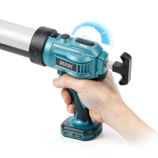 SEESII Cordless Caulking Gun, 21V Battery Powered Caulk Gun, Electric Caulking Gun w/2 x 2.0Ah Batteries, 9Pcs Caulk Remover Tool, LED Light, Auto Retract for Filling, Sealing (Blue)-4