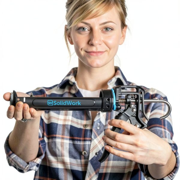 SolidWork Caulk Gun for Professional & Drip-Free Use with Ergonomic Steel Handle, up to 1/10 Gallon Cartridge, Adjustable 24:1 Thrust Ratio 1/10 Gallon Cartridge | Black Caulking Gun-5