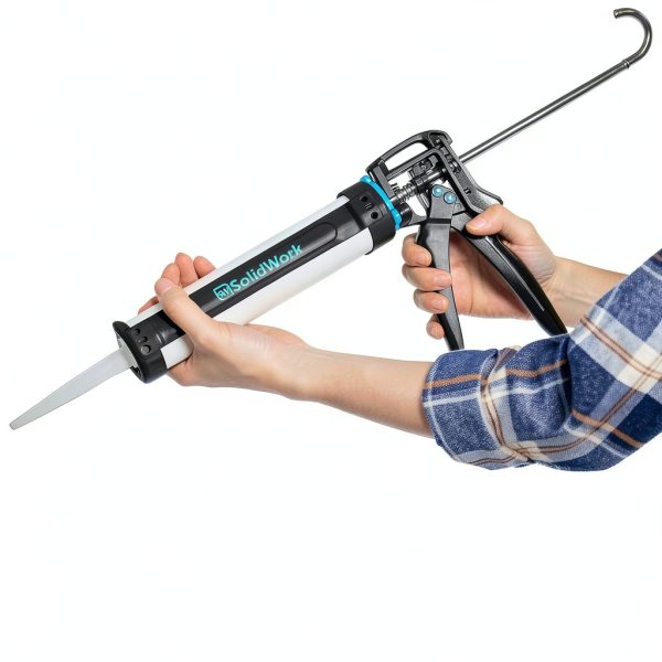 SolidWork Caulk Gun for Professional & Drip-Free Use with Ergonomic Steel Handle, up to 1/10 Gallon Cartridge, Adjustable 24:1 Thrust Ratio 1/10 Gallon Cartridge | Black Caulking Gun-2