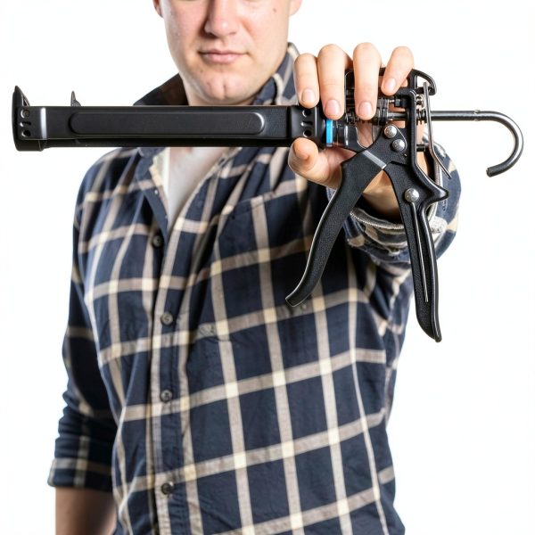 SolidWork Caulk Gun for Professional & Drip-Free Use with Ergonomic Steel Handle, up to 1/10 Gallon Cartridge, Adjustable 24:1 Thrust Ratio 1/10 Gallon Cartridge | Black Caulking Gun-1