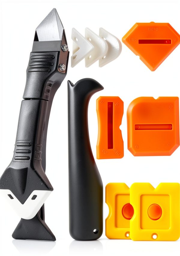 3 in 1 Silicone Caulking Tools（Stainless Steelhead), 12pack, Caulk Remover Tool Kit with Replace Silicone Padsgood Pads and Caulk Finishing Tools, Caulking Tool Kit for Kitchen, Bathroom-0