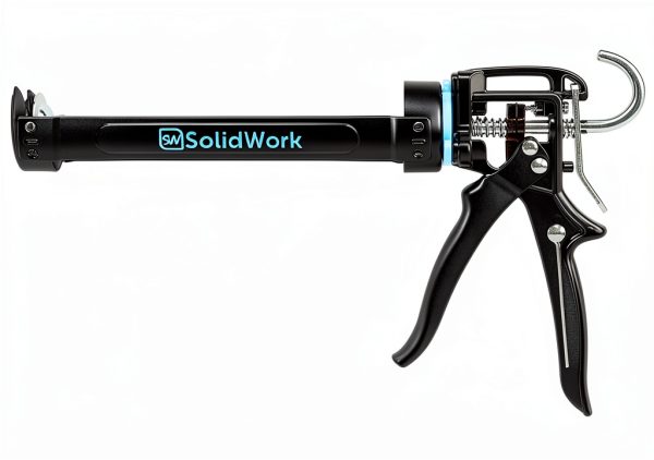 SolidWork Caulk Gun for Professional & Drip-Free Use with Ergonomic Steel Handle, up to 1/10 Gallon Cartridge, Adjustable 24:1 Thrust Ratio 1/10 Gallon Cartridge | Black Caulking Gun-0