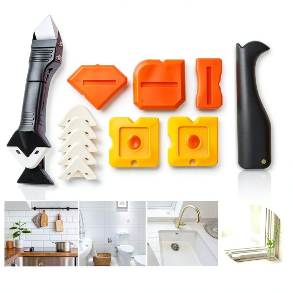3 in 1 Silicone Caulking Tools（Stainless Steelhead), 12pack, Caulk Remover Tool Kit with Replace Silicone Padsgood Pads and Caulk Finishing Tools, Caulking Tool Kit for Kitchen, Bathroom-4